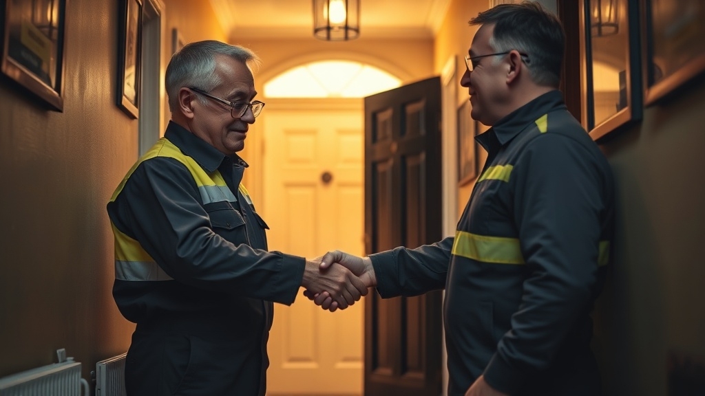 Engineer shaking hands with a Fenchurch Street homeowner after locating their leak